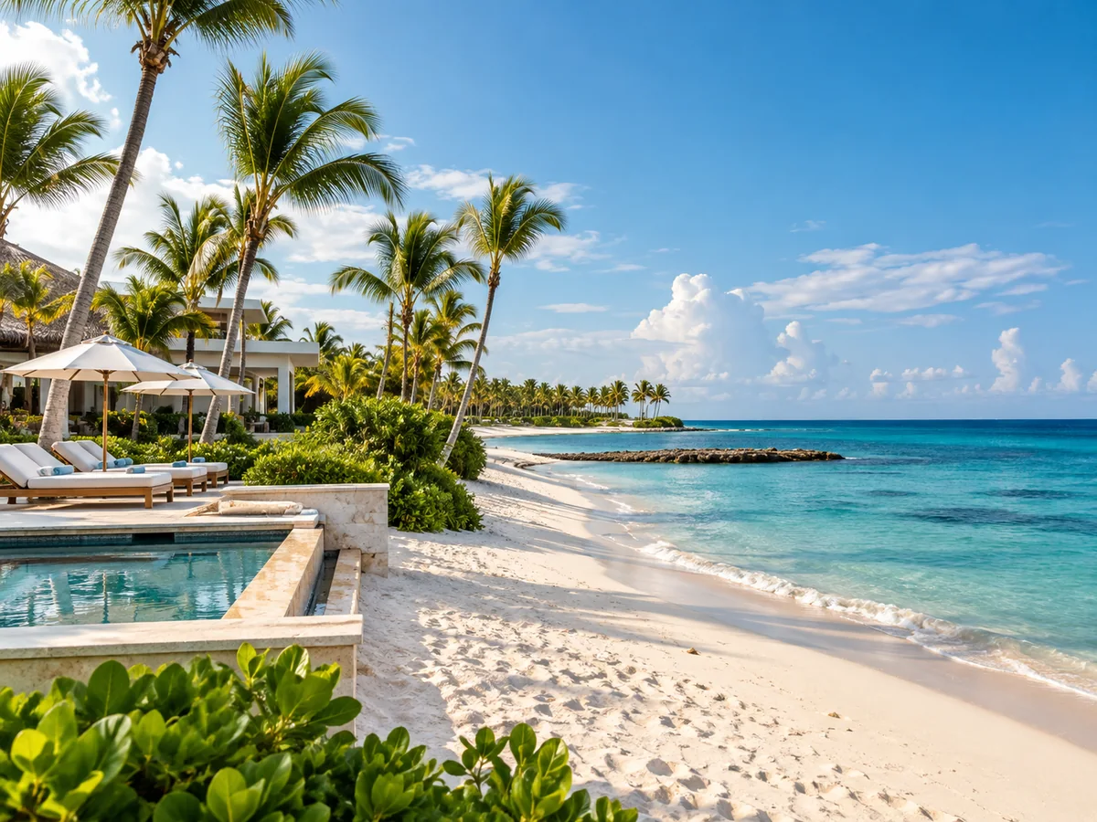 Playa de arena blanca y mar turquesa en Punta Cana y Bávaro
